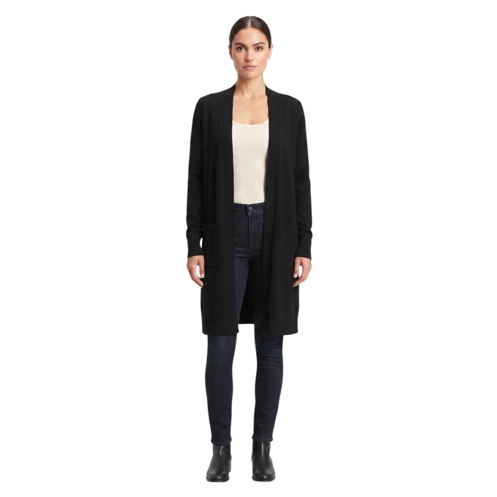 Premise Maxi Cardigan Sweater/Duster Solid Black Pockets Tall Long Length